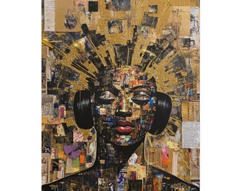 Black Afro Music Art Print: Abstract African American Woman Wall Art