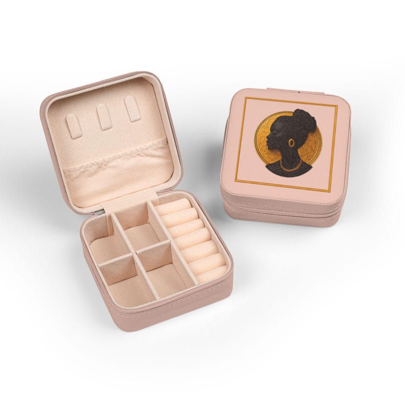 Black Woman Cameo Mom Travel Jewelry Box African American Silhouette Jewelry Case Gift for Mom Grandma Daughter Black Mom Christmas Gift zdjęcie 11