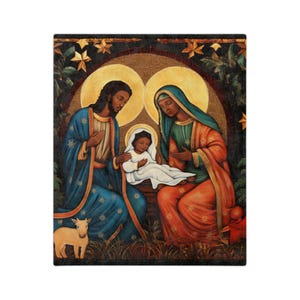 Black American Nativity Blanket Soft Throw Blanket African American Christmas Decor Black Family Gift Black Family Blanket Black Art Blanket
