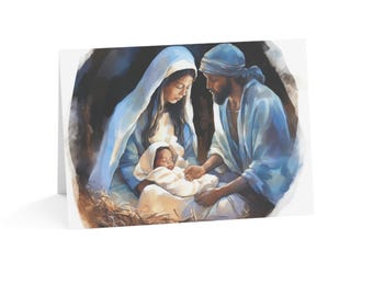 African American Black Christmas Greeting Cards - Black Nativity Cards Manger Scene Black American Cards 1,10, 30, & 50 Christmas Card Packs