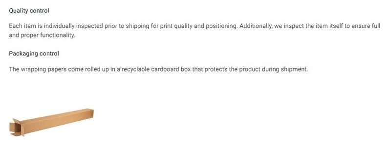 May include: A rectangular, open cardboard box, likely for shipping, is shown. The box is a light brown color and is made of corrugated cardboard. Text above the box describes quality and packaging control.