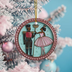 Adorno navideño afroamericano negro: Cascanueces negro y bailarina negra.