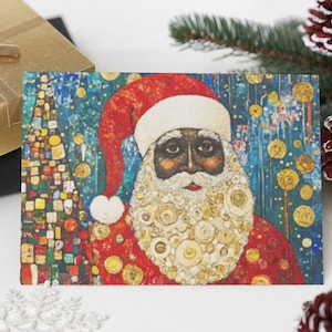 Black Santa Clause Holiday Greeting Cards - African American Christmas Personalized Cards Black Owned Cards Pack of 10 cards 30, or 50 Cards