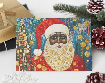 Black Santa Clause Christmas Cards Black Holiday Greeting Cards - African American Christmas Cards Black Owned Blank 10 cards 30 or 50 Cards