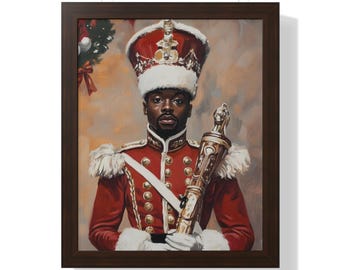 Framed African American Christmas Wall Art Black Nutcracker Black Santa Print Holiday Decor Black Man Art Kwanzaa Christmas Framed Black Art
