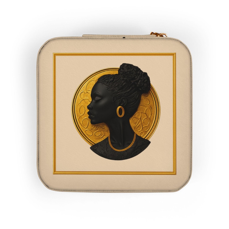 Black Woman Cameo Mom Travel Jewelry Box African American Silhouette Jewelry Case Gift for Mom Grandma Daughter Black Mom Christmas Gift zdjęcie 3