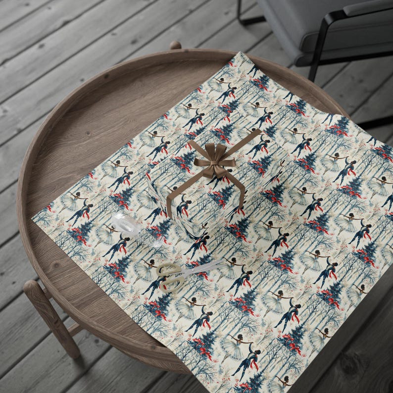 African American Wrapping Paper Roll Black Nutcracker & Black Ballerina Christmas Gift Wrap, Afrocentric Black Girl Boy Holiday Gift Wrap image 5