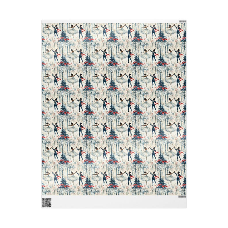 African American Wrapping Paper Roll Black Nutcracker & Black Ballerina Christmas Gift Wrap, Afrocentric Black Girl Boy Holiday Gift Wrap image 2
