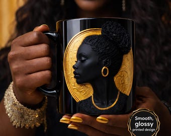Black Woman Cameo Silhouette Mug African American Woman Gift Black Women Birthday Gift for Black Best Friend Black Sister Aunt Black Art Mug