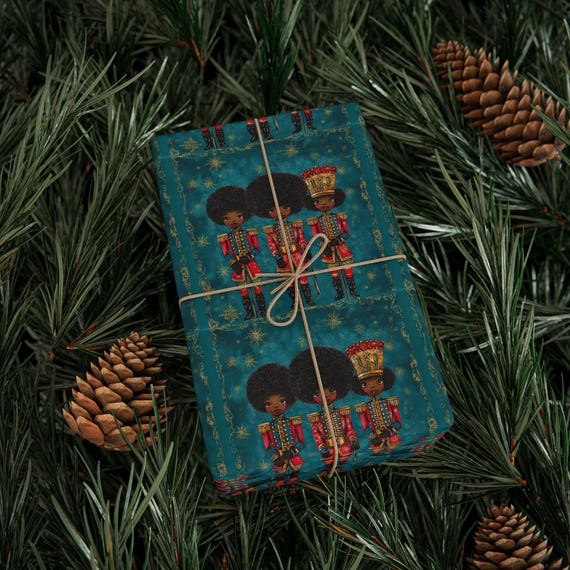 Afro Black Nutcracker Christmas Wrapping Paper Roll, Black African American Nutcracker Gift Wrap, Melanin Holiday Gift Xmas Wrapping Paper