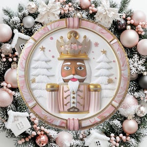 Nutcracker Pastel Christmas Wreath - African American Front Door Wreath Sign Insert Soldier Christmas Wreath Front Door Decor