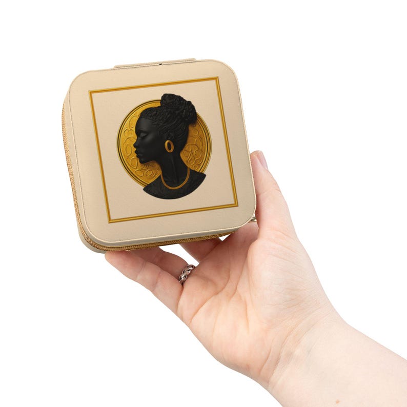 Black Woman Cameo Mom Travel Jewelry Box African American Silhouette Jewelry Case Gift for Mom Grandma Daughter Black Mom Christmas Gift zdjęcie 9