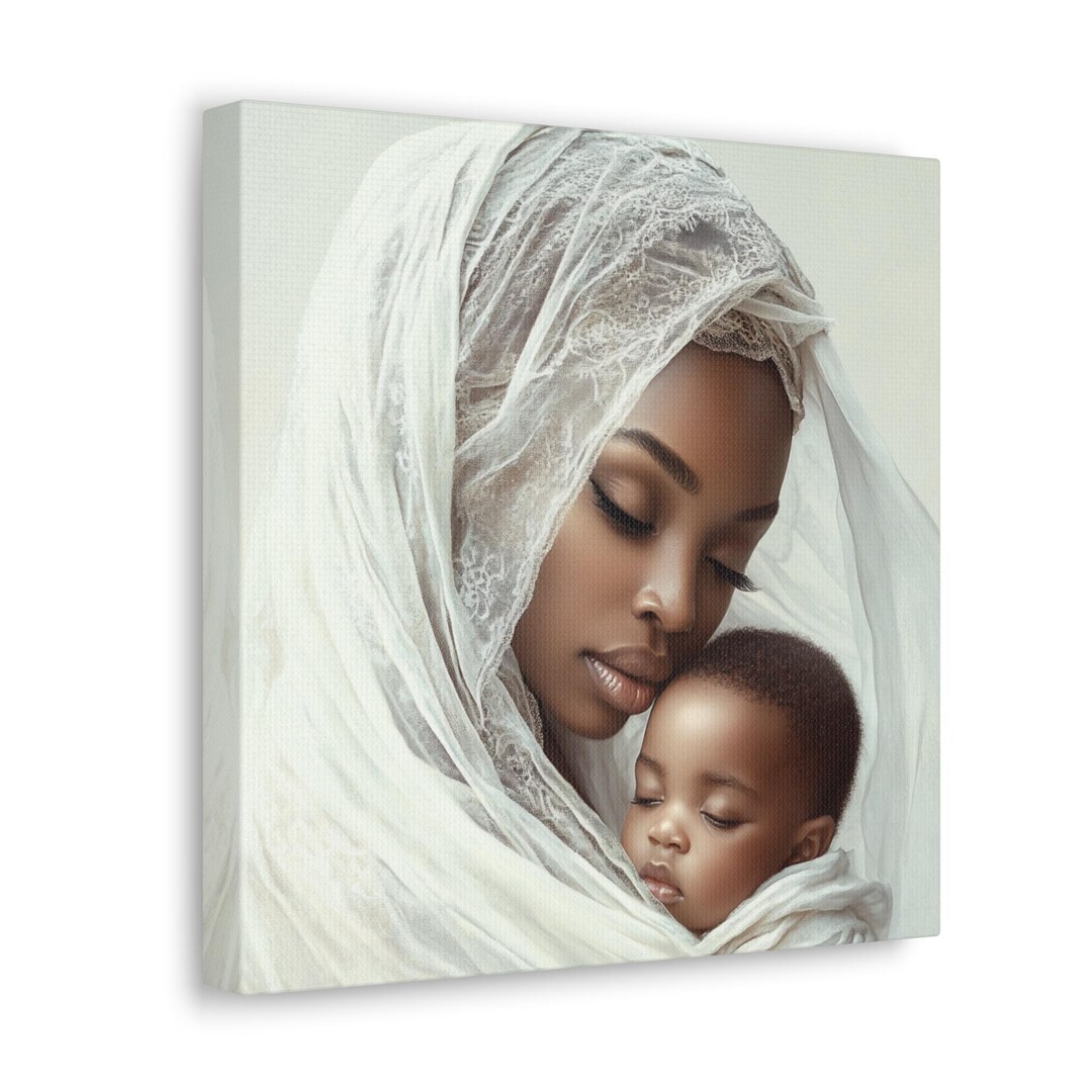 Black Mom Black Baby Nursery Wall Art Canvas - African American Mothers ...