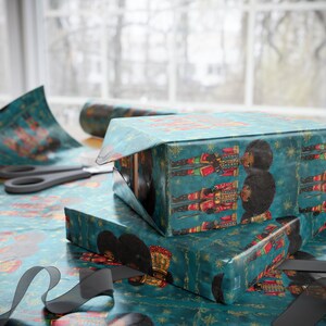 Afro Black Nutcracker Christmas Wrapping Paper Roll, Black African American Nutcracker Gift Wrap, Melanin Holiday Gift Xmas Wrapping Paper image 3