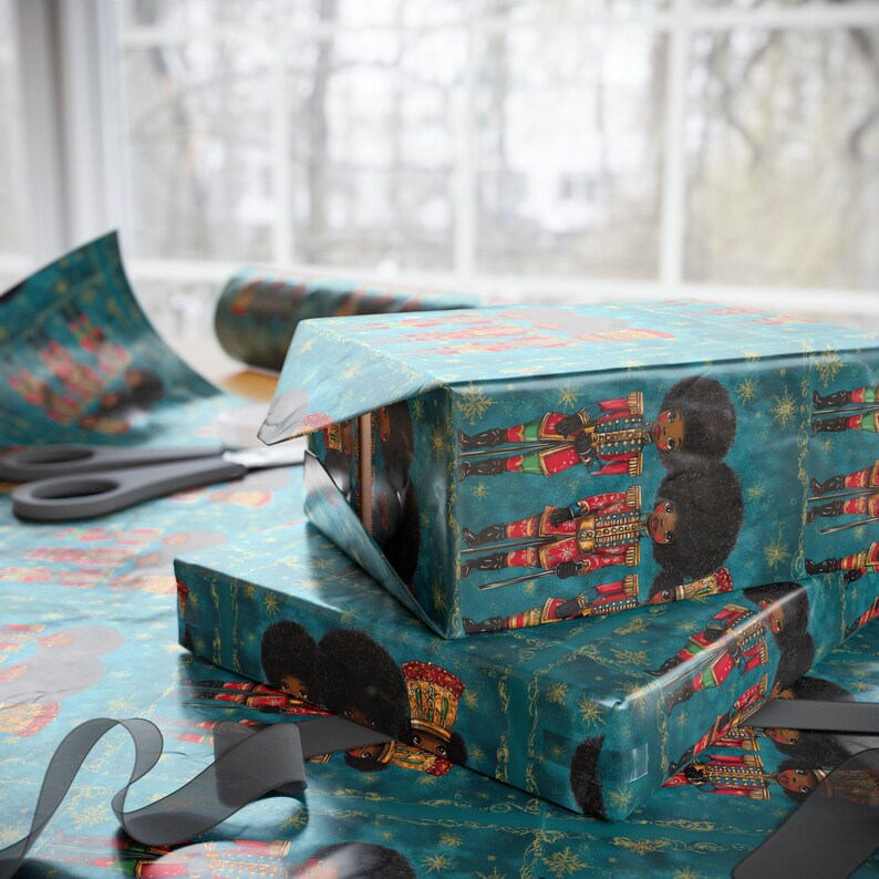 Afro Black Nutcracker Christmas Wrapping Paper Roll, Black African American Nutcracker Gift Wrap, Melanin Holiday Gift Xmas Wrapping Paper image 3