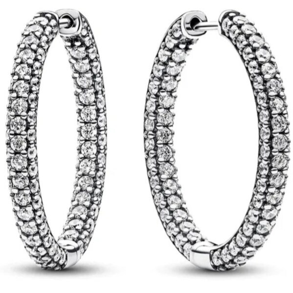 Silver 925 Logo Ale P.a.n.d.o.r.a Timeless Pavé Single-row Hoop Earrings  Drop Earrings Sparkling,for any occasion,Best gift,Mother s day,