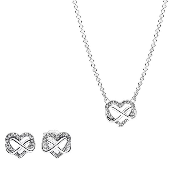 S925 Sterling Silver 925 P.a.n.d.o.r.a Ale logo Chain Necklace and earrings set, Infinity Heart gift set,perfect present,Best Gift