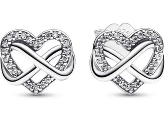Silver 925 Logo Ale P.a.n.d.o.r.a Stud Earrings Heart Sparkling Infinit,for any occasion,Best gift,Mother s day,