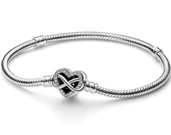 Pulsera Pandora Infinity Heart de plata 925, regalo especial, día de la madre, regalo de Navidad, pulsera para dijes
