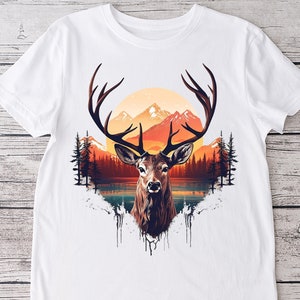 Deer Head PNG: Mountain Sunset Sublimation Design (Digital Download)