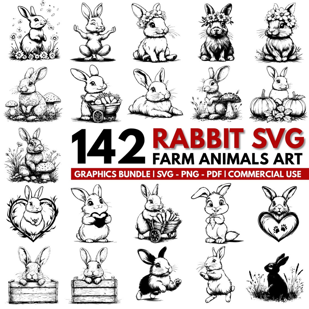 Rabbit SVG Bundle: Bunny Cricut, Silhouette, PDF Files - Commercial Use ...