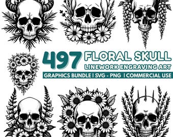 Floral Skull SVG Bundle, Boho Skeleton Designs (Digital Download)