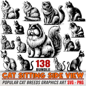 Cat Breeds SVG: 138 Sitting Cat Designs (Digital Download)