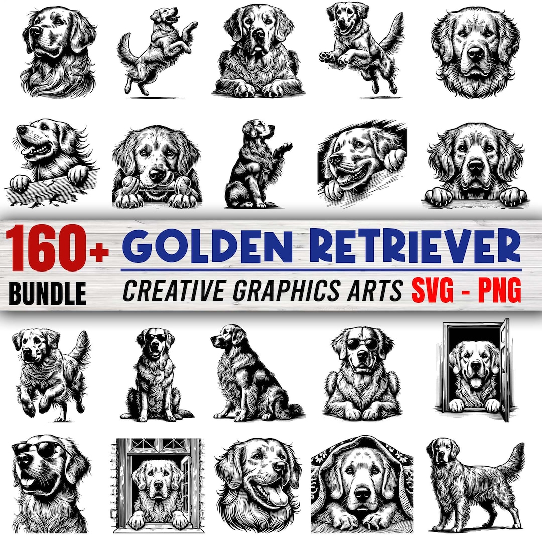 160 Golden Retriever SVG Bundle – Png, Dxf, Pdf Files, Laser Cut Files ...