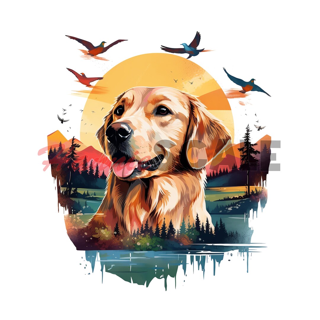 Golden Retriever PNG Sublimation Design High Quality Printable Shirt ...