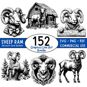 Sheep Ram SVG Bundle: Farm Animal Cut Files for Cricut (Commercial Use, Digital Downloads