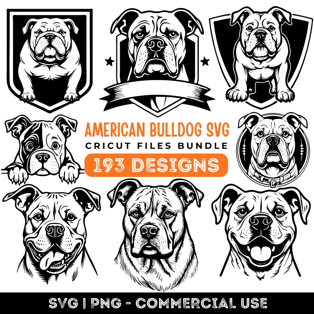 American Bulldog Svg & Png Bundle for Clipart and Cricut T Shirt Decals ...