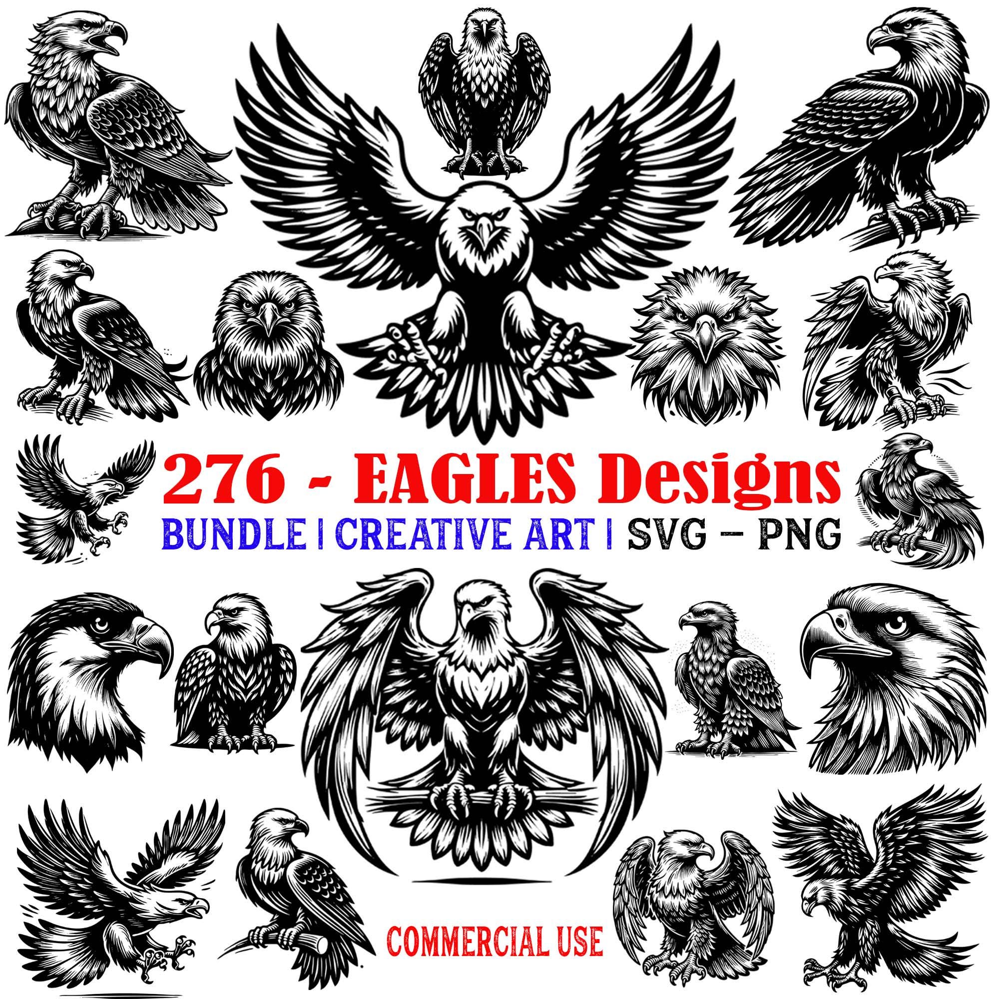 Eagle SVG & PNG Bundle: Hawk Silhouette Vector Clipart (digital ...