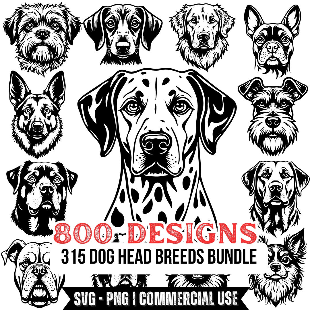 315 Dog Head Breeds Clipart SVG Bundle for Cricut Tote Bag, Clean ...