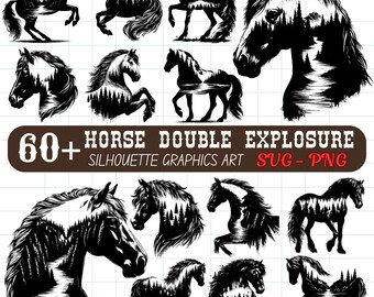 Horse Double Exposure SVG Bundle: Wildlife Silhouette Cut Files (Digital Downloads)