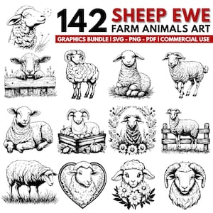 Schaf Mutterschaf SVG Bundle: Bauernhof Tier Cricut, Silhouette, PNG, PDF (digitale Downloads, kommerzielle Nutzung)