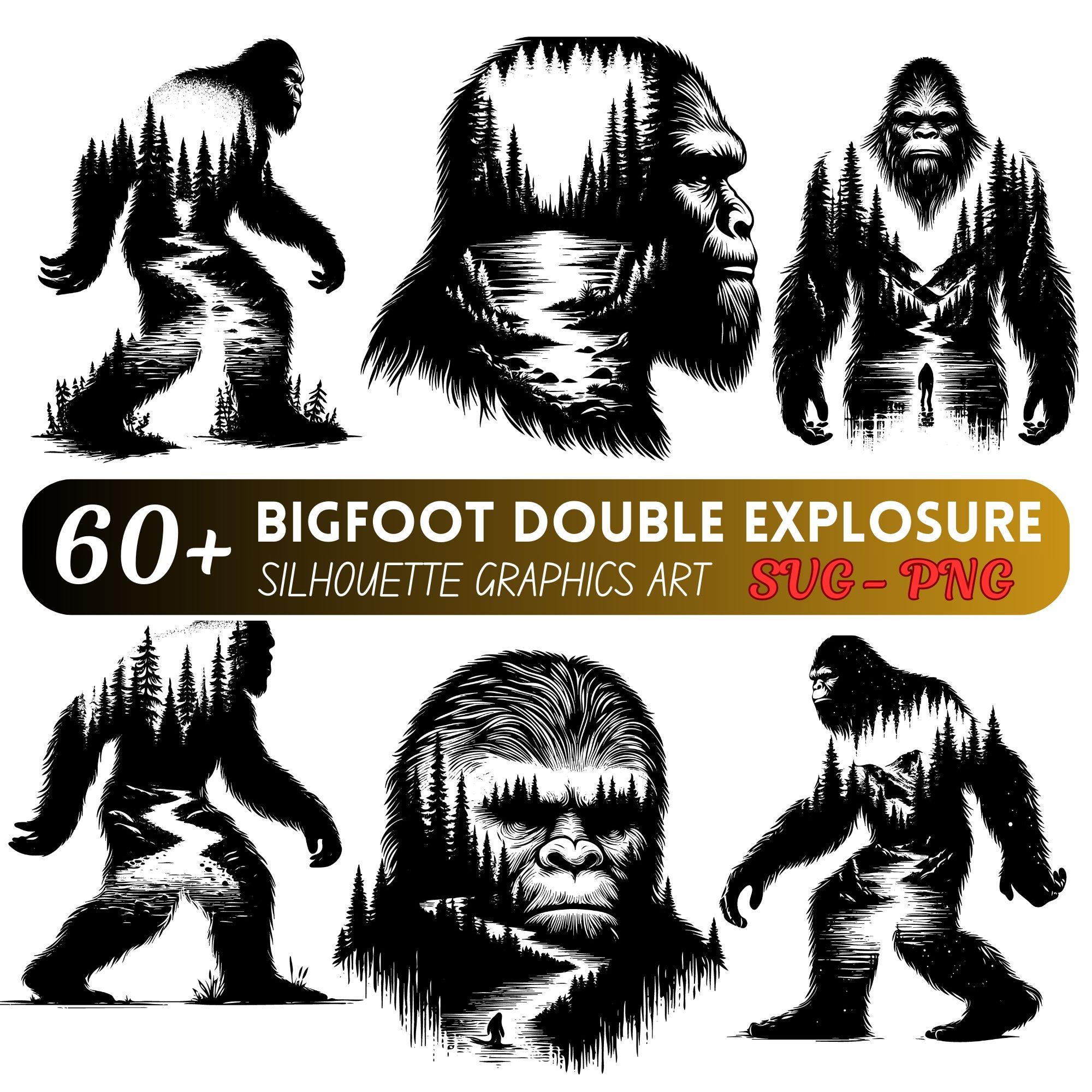 60+ Bigfoot Double Exposure SVG Clipart: Sasquatch Silhouette Cut Files (Digital Download)