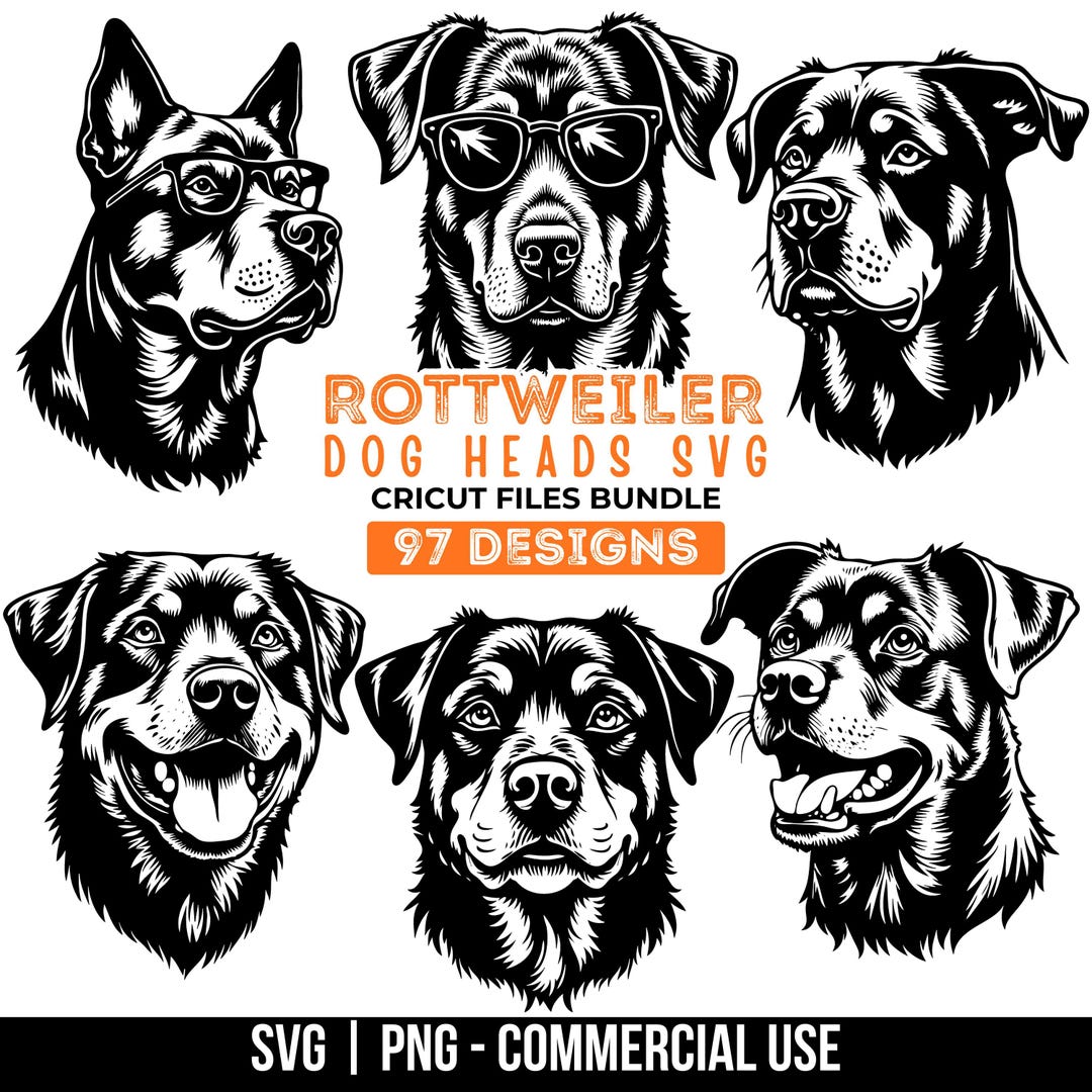Rottweiler Dog Heads Svg & Png Bundle for Clipart and Cricut T Shirt ...
