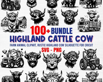 Highland Cow SVG PNG Bundle: Farm Animal Clipart (Digital Download)