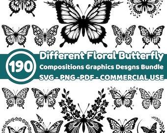 Floral Butterfly SVG Bundle: Cricut Crafting, Art Projects (PNG, PDF)