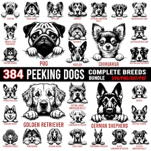 Peeking dog heads Svg, Png, Dxf and PDF bundle - peeking dogs or puppy pet lover owner instant digital downloads
