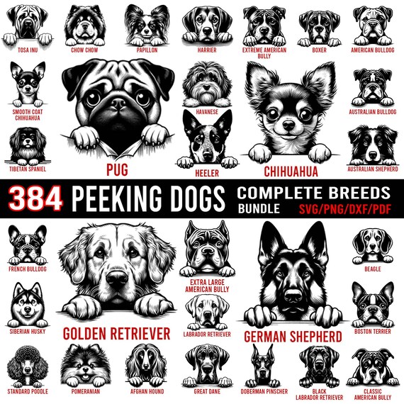Peeking Dog Breeds SVG Bundle: 384 Dog Heads (Digital Download)