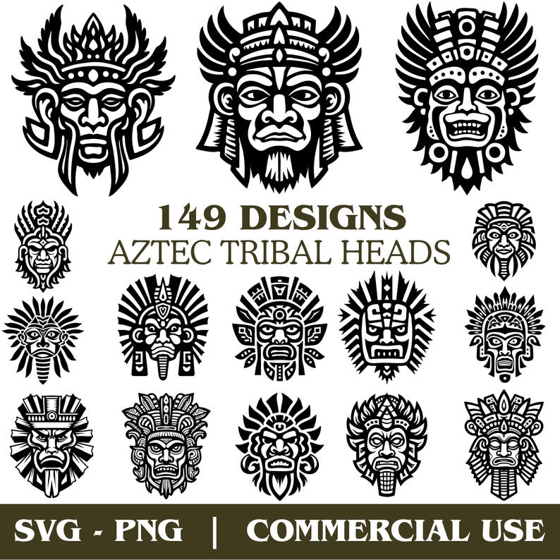 Aztec Tribal Heads Clipart, SVG PNG Bundle (digital Download) - Etsy Canada