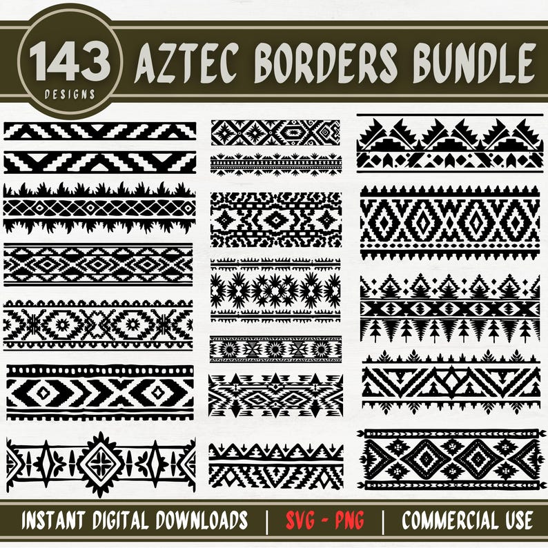 Aztec Borders SVG Bundle, Tribal Geometric Designs (digital Download ...