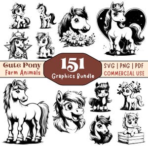 Lot poney SVG : animaux de la ferme Cricut, Silhouette, fichiers découpés au laser (usage commercial, téléchargements numériques)