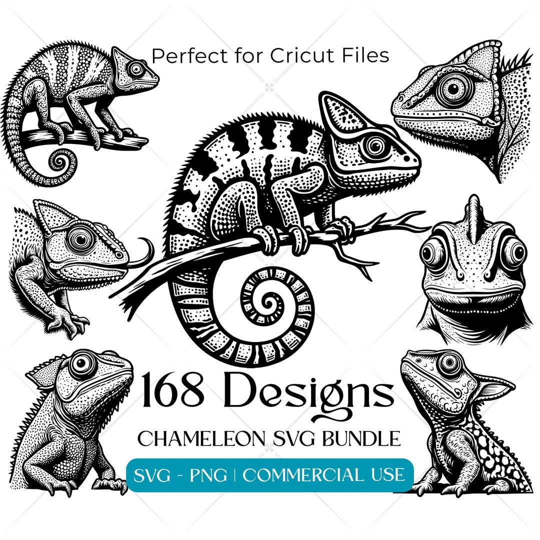 Realistic Chameleon Svg & Png Bundle for Cricut Projects, Unique Animal ...