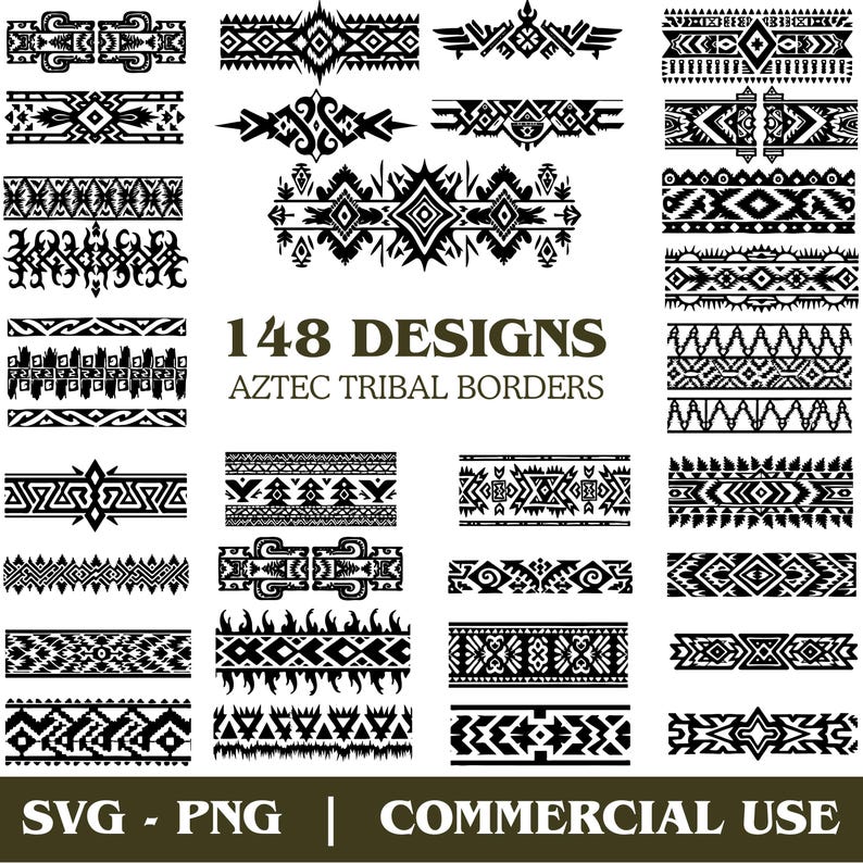 Aztec Tribal Border SVG Bundle, Geometric Designs (digital Download ...