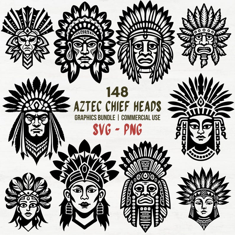Aztec Chief SVG Bundle, Tribal Clipart, Cricut, T-shirt Design (digital ...
