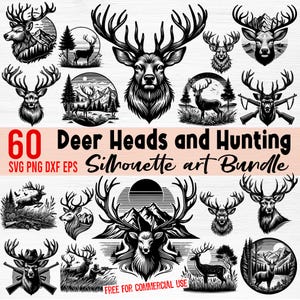 Deer Head and Hunting in the Forest Svg, Png, Dxf and Eps files Bundle, Cut Files, Cricut, and Laser Cut Files - instant digital downloads