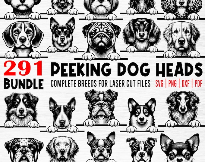 Peeking Dogs Svg, Png and Dxf Bundle 180 Graphics - Complete Breeds ...