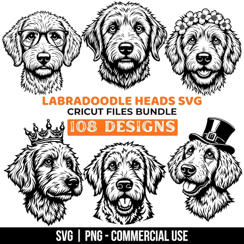 Labradoodle Dog Heads Svg & Png Bundle for Clipart and Cricut T Shirt ...